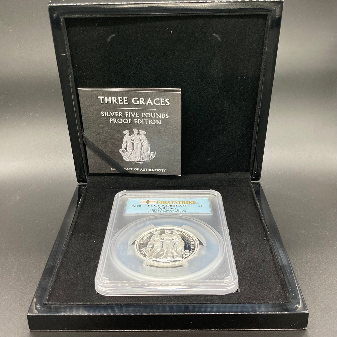 2020年 オルダニー スリーグレイセス 5ポンド 2oz プルーフ銀貨 PR70DCAM First Strike 最高鑑定 – FIRST  SOVEREIGN