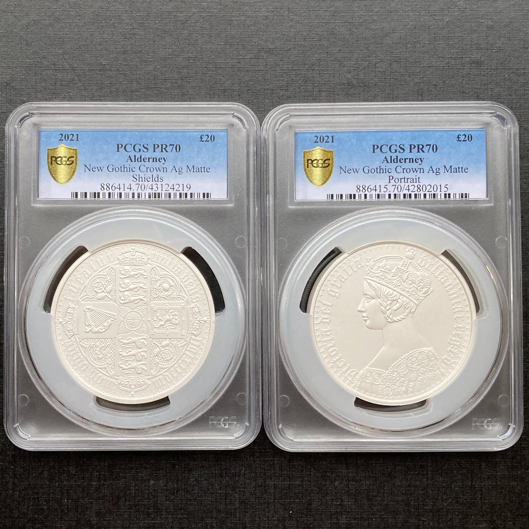 SOLD】2021年 オルダニー ニューゴシッククラウン銀貨 10オンス マットプルーフ PR70 PCGS 2枚セット 最高鑑定 – FIRST  SOVEREIGN