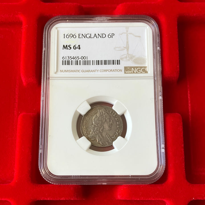 1697年　英国　ウィリアム3世   6ペンス 銀貨 1697年 英国🇬🇧 ウィリアム3世 6ペンス銀貨 NGC MS63 トーン
