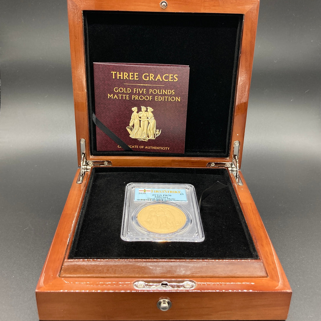2020 オルダニー島 スリーグレイセス PCGS PR70 5ポンド BOX付 2020年 オルダニー島 スリー・グレーセス 5ポンド金貨 マット